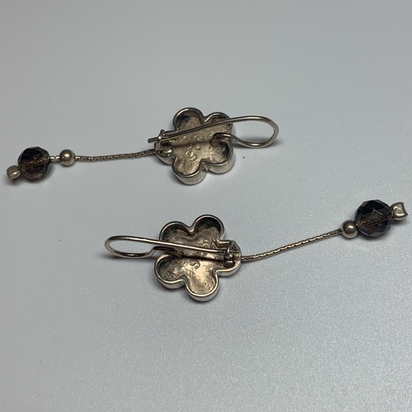 Silpada EXT RARE Sterling Flower with Smokey Quartz Dangles Lock Wires Earrings - Picture 13 of 16